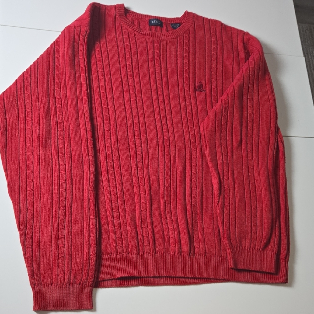 Izod Vibrant Red Cable Knit Crewneck Sweater